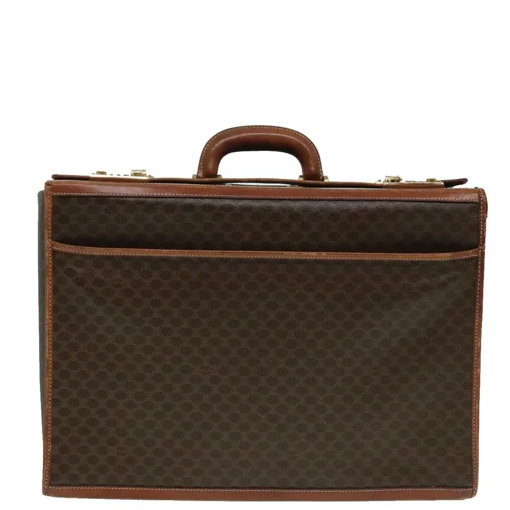 CELINE Macadam Canvas Trunk Pvc Leather Gold Brown